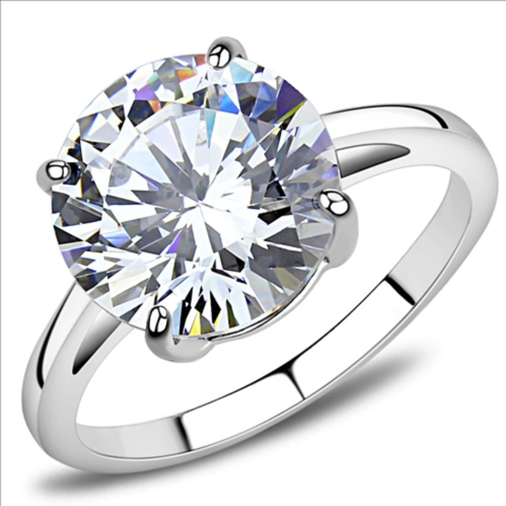 Solitaire 11 MM CZ Stainless Steel Ring Sz 5-10